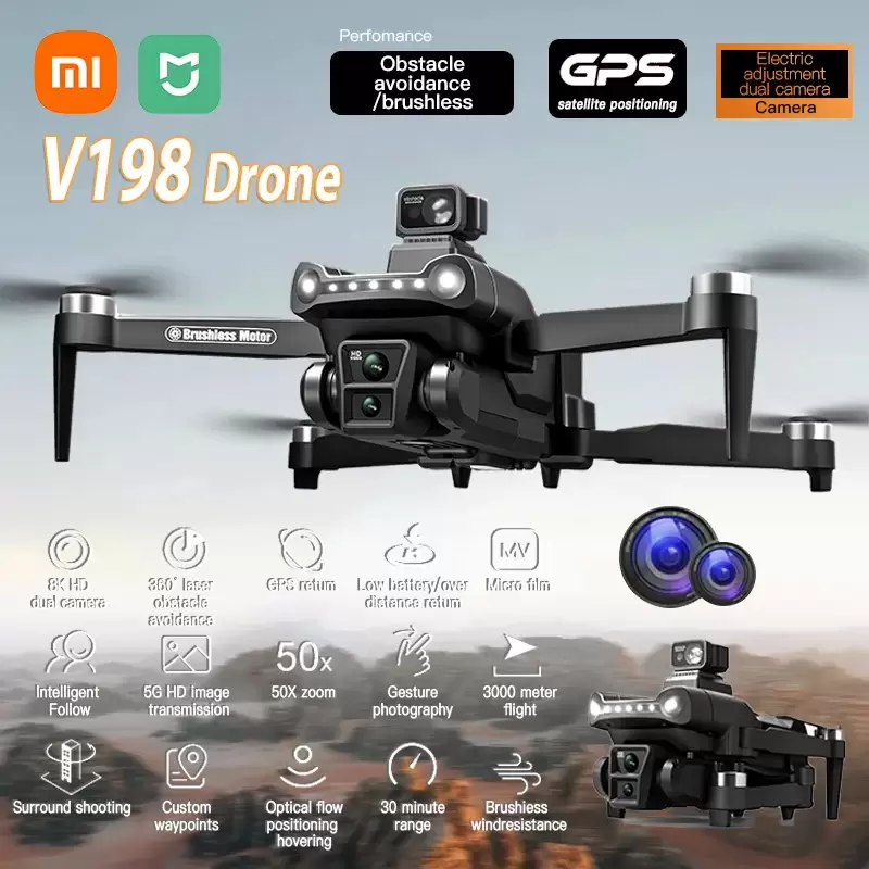 V198 GPS Drone: 8K Camera, 5G WiFi, Obstacle Avoidance, Foldable